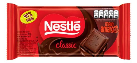 Chocolate meio amargo Nestlé Classic 40% Cacau tablete 80g