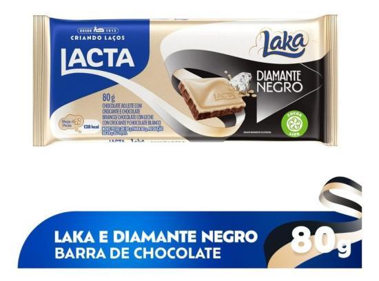 Chocolate Ao Leite e Branco Diamante Negro Laka 80g Lacta